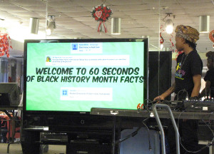 Activities staff Shanell Sing, right, shared a video that encapsulated facts about Black History Month.