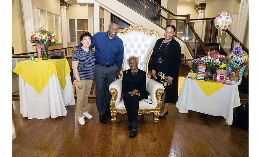 Madge Wilson 89th Birthday 4-12-2022 Gloria Fred Hunter Madge Wilson and Denise Anderson for web